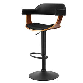 Furniture > Bar Stools & Chairs - Artiss Bar Stool Curved Gas Lift PU Leather - Black And Wood