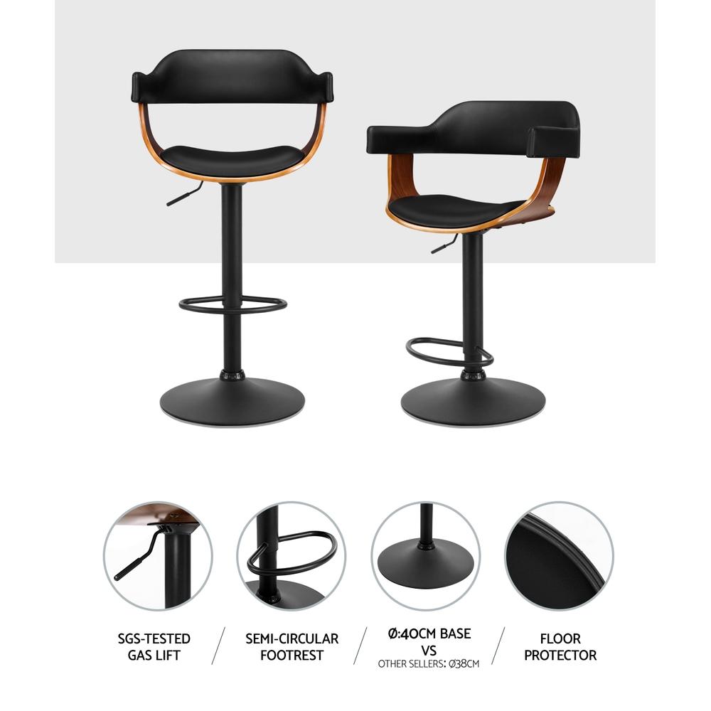 Furniture > Bar Stools & Chairs - Artiss Bar Stool Curved Gas Lift PU Leather - Black And Wood