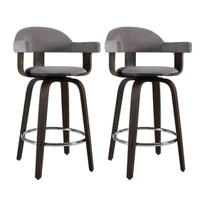 Furniture > Bar Stools & Chairs - Artiss Set Of 2 Bar Stools Wooden Swivel Bar Stool Kitchen Dining Chair - Wood, Chrome And Grey
