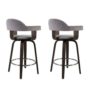 Furniture > Bar Stools & Chairs - Artiss Set Of 2 Bar Stools Wooden Swivel Bar Stool Kitchen Dining Chair - Wood, Chrome And Grey