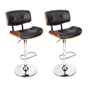 Furniture > Bar Stools & Chairs - Artiss Set Of 2 Wooden Gas Lift Bar Stools - Black And Chrome