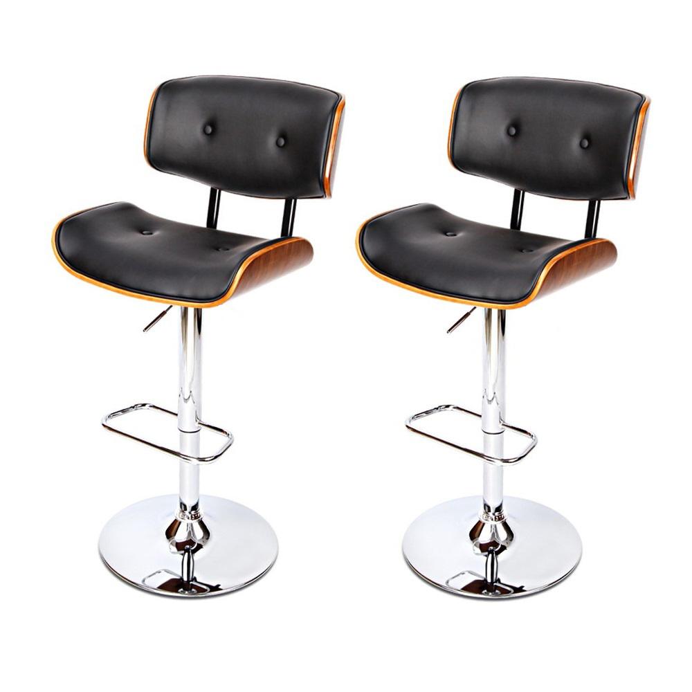Furniture > Bar Stools & Chairs - Artiss Set Of 2 Wooden Gas Lift Bar Stools - Black And Chrome