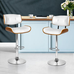 Furniture > Bar Stools & Chairs - Artiss Set Of 2 Wooden Gas Lift Bar Stool - White And Chrome