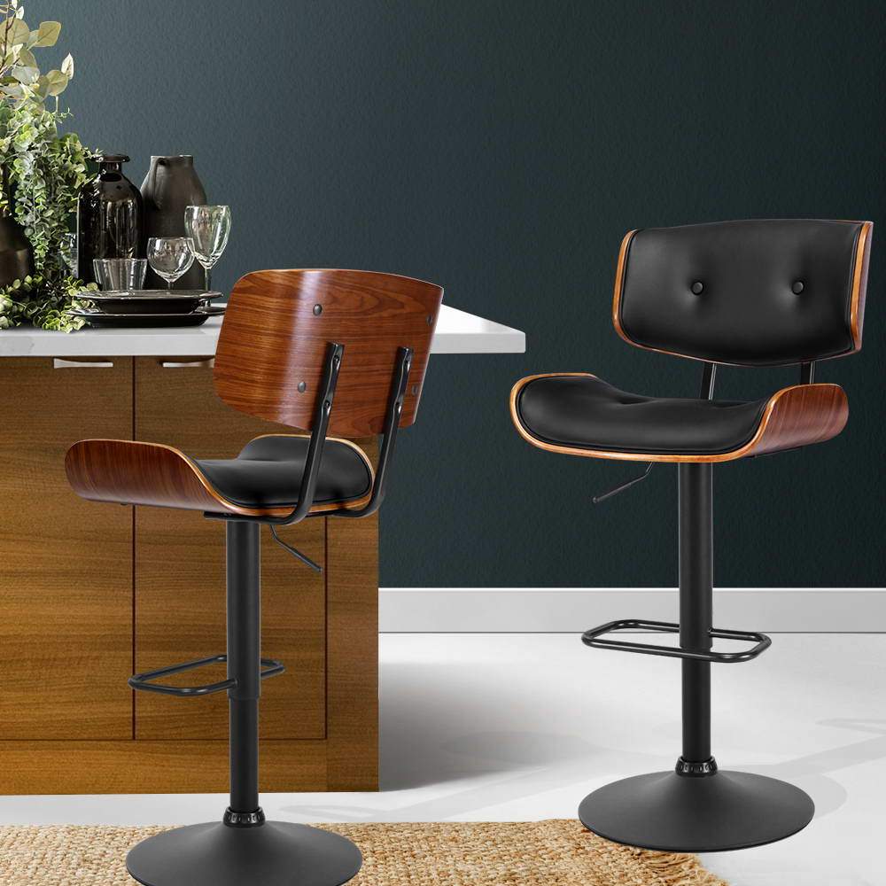Furniture > Bar Stools & Chairs - Artiss Bar Stool Gas Lift Wooden PU Leather - Black And Wood