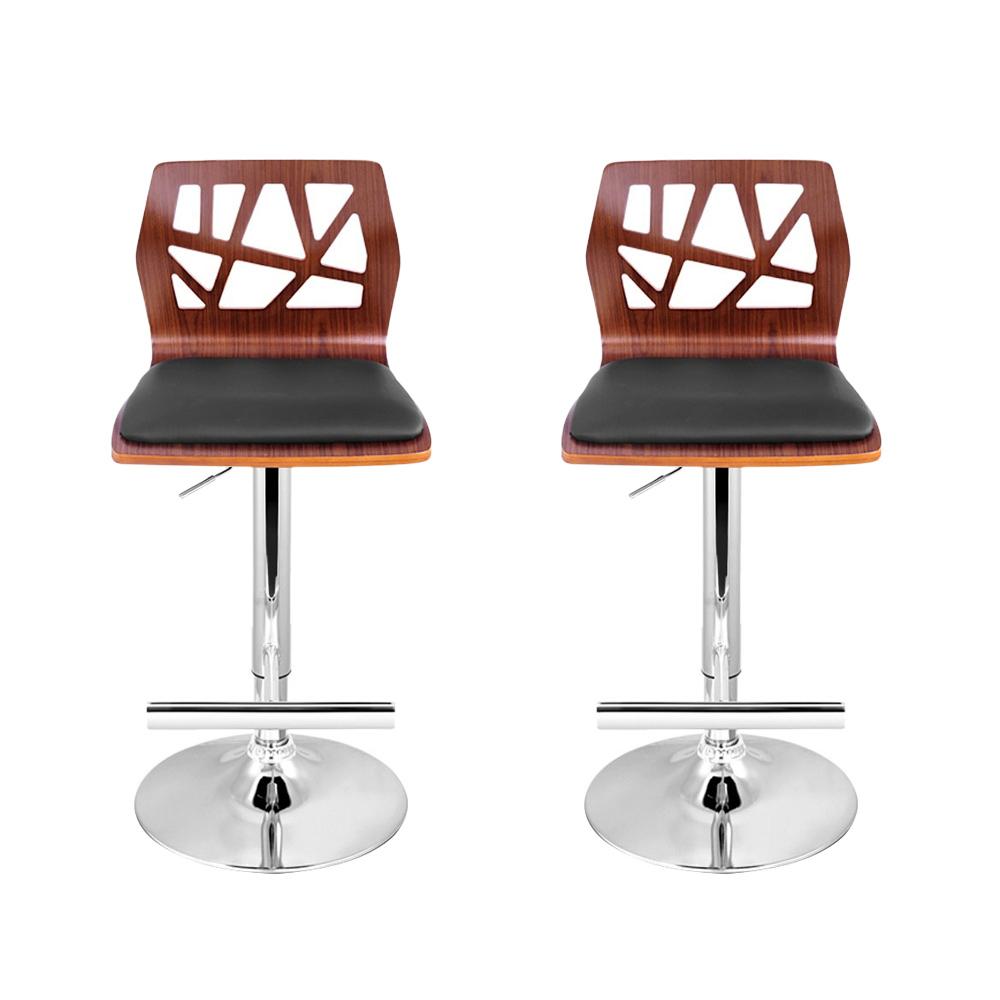 Furniture > Bar Stools & Chairs - Artiss Set Of 2 Wooden Gas Lift Bar Stools - Black And Wood