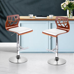 Furniture > Bar Stools & Chairs - Artiss Set Of 2 Wooden Gas Lift Bar Stools - White And Wood