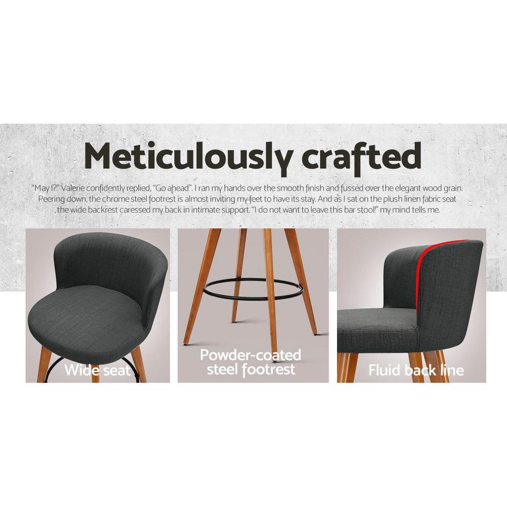 Furniture > Bar Stools & Chairs - Artiss Set Of 2 Wooden Fabric Bar Stools Circular Footrest - Charcoal