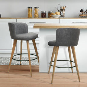 Furniture > Bar Stools & Chairs - Artiss Set Of 2 Wooden Fabric Bar Stools Circular Footrest - Charcoal