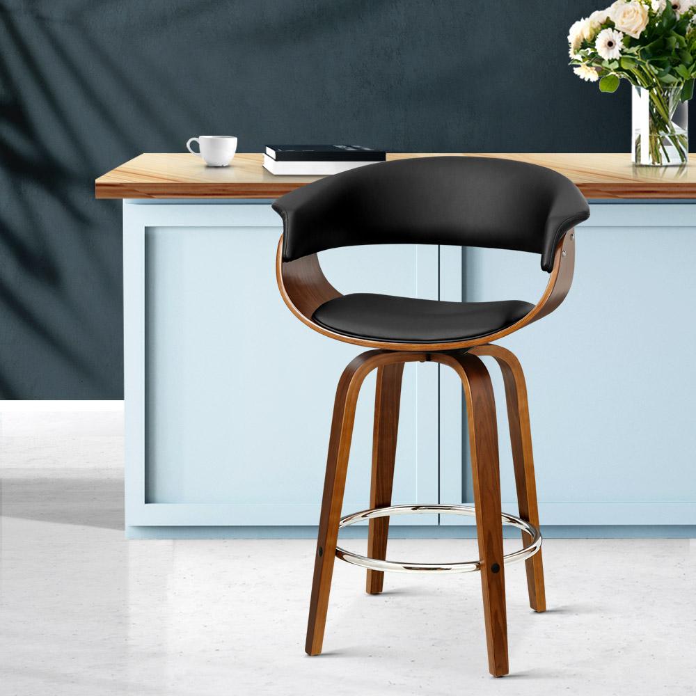 Furniture > Bar Stools & Chairs - Artiss Swivel PU Leather Bar Stool - Wood And Black