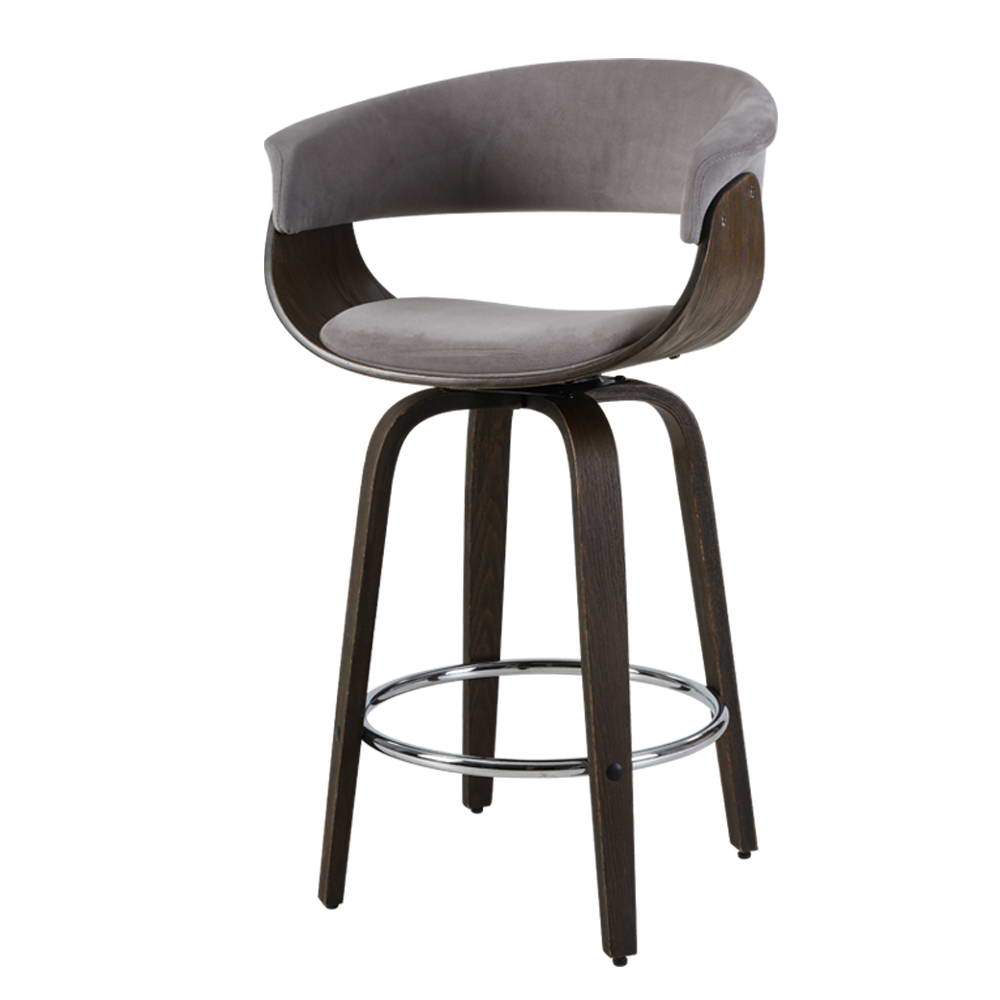 Furniture > Bar Stools & Chairs - Artiss Swivel PU Leather Bar Stool - Wood And Grey