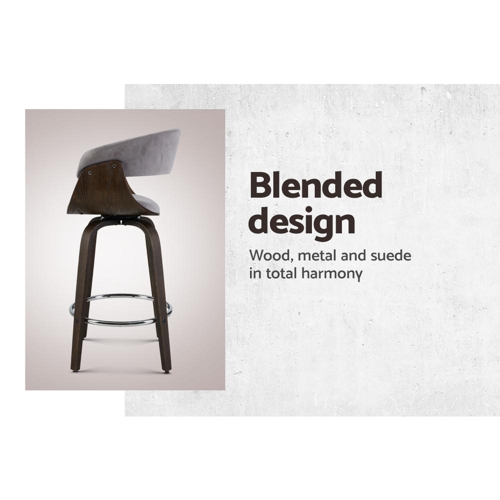Furniture > Bar Stools & Chairs - Artiss Swivel PU Leather Bar Stool - Wood And Grey