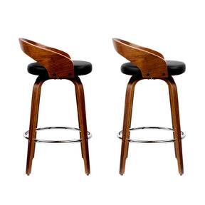 Furniture > Bar Stools & Chairs - Artiss Set Of 2 Walnut Wood Bar Stools - Black And Brown