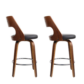 Furniture > Bar Stools & Chairs - Artiss Set Of 2 Wooden Bar Stools PU Leather - Black And Wood