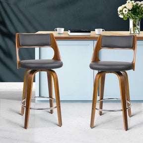 Furniture > Bar Stools & Chairs - Artiss Set Of 2 Wooden Bar Stools PU Leather - Black And Wood