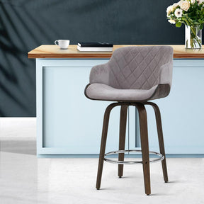 Furniture > Bar Stools & Chairs - Artiss Velvet Bar Stool Swivel - Grey And Wood