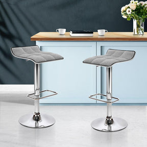 Furniture > Bar Stools & Chairs - Artiss Set Of 2 Fabric Bar Stools Swivel Bar Stools- Grey Chrome