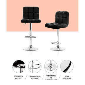 Furniture > Bar Stools & Chairs - Artiss Set Of 2 PU Leather Gas Lift Bar Stools - Black