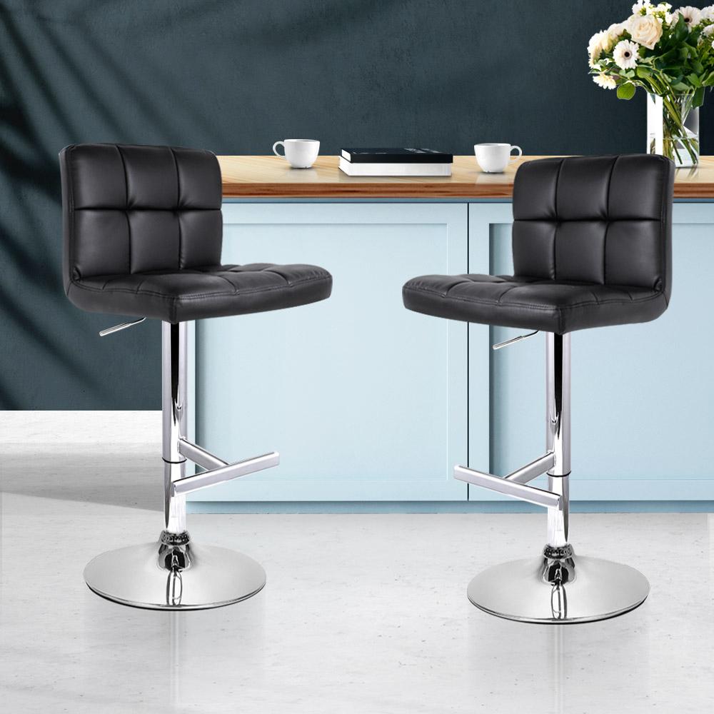 Furniture > Bar Stools & Chairs - Artiss Set Of 2 PU Leather Gas Lift Bar Stools - Black