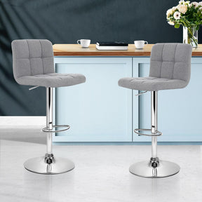 Furniture > Bar Stools & Chairs - Artiss Set Of 2 Fabric Swivel Bar Stools - Grey