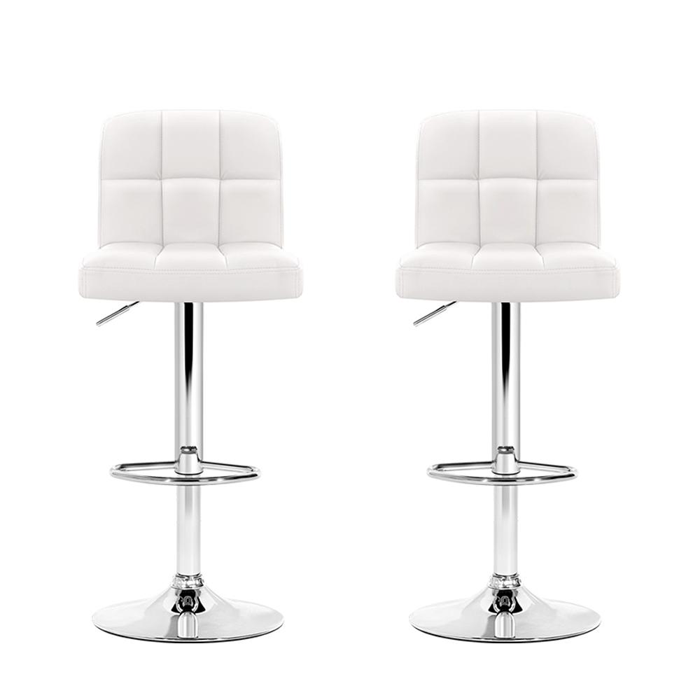 Furniture > Bar Stools & Chairs - Artiss Set Of 2 PU Leather Gas Lift Bar Stools - White