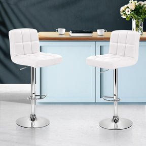 Furniture > Bar Stools & Chairs - Artiss Set Of 2 PU Leather Gas Lift Bar Stools - White
