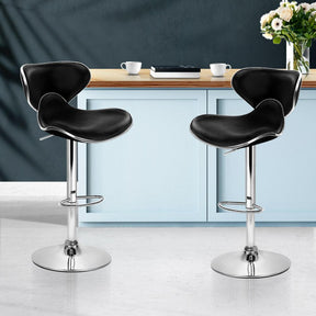 Furniture > Bar Stools & Chairs - Artiss Set Of 2 Bar Stools PU Leather Gas Lift - Black