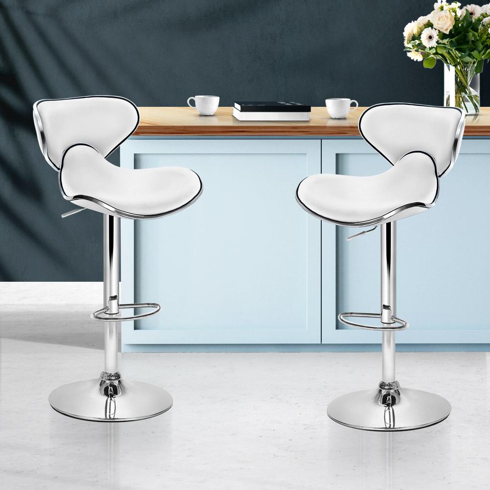 Furniture > Bar Stools & Chairs - Artiss Set Of 2 Bar Stools PU Leather Gas Lift - White
