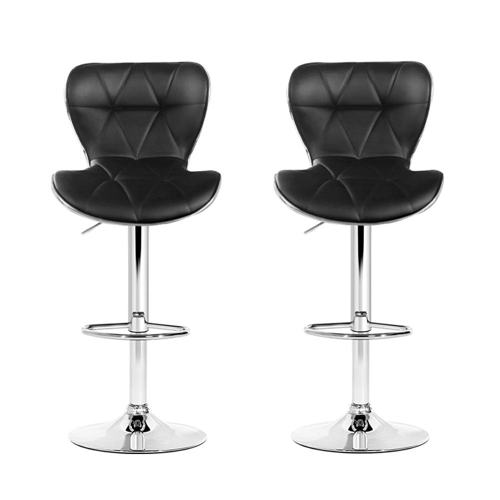 Furniture > Bar Stools & Chairs - Artiss Set Of 2 PU Leather Patterned Bar Stools - Black And Chrome