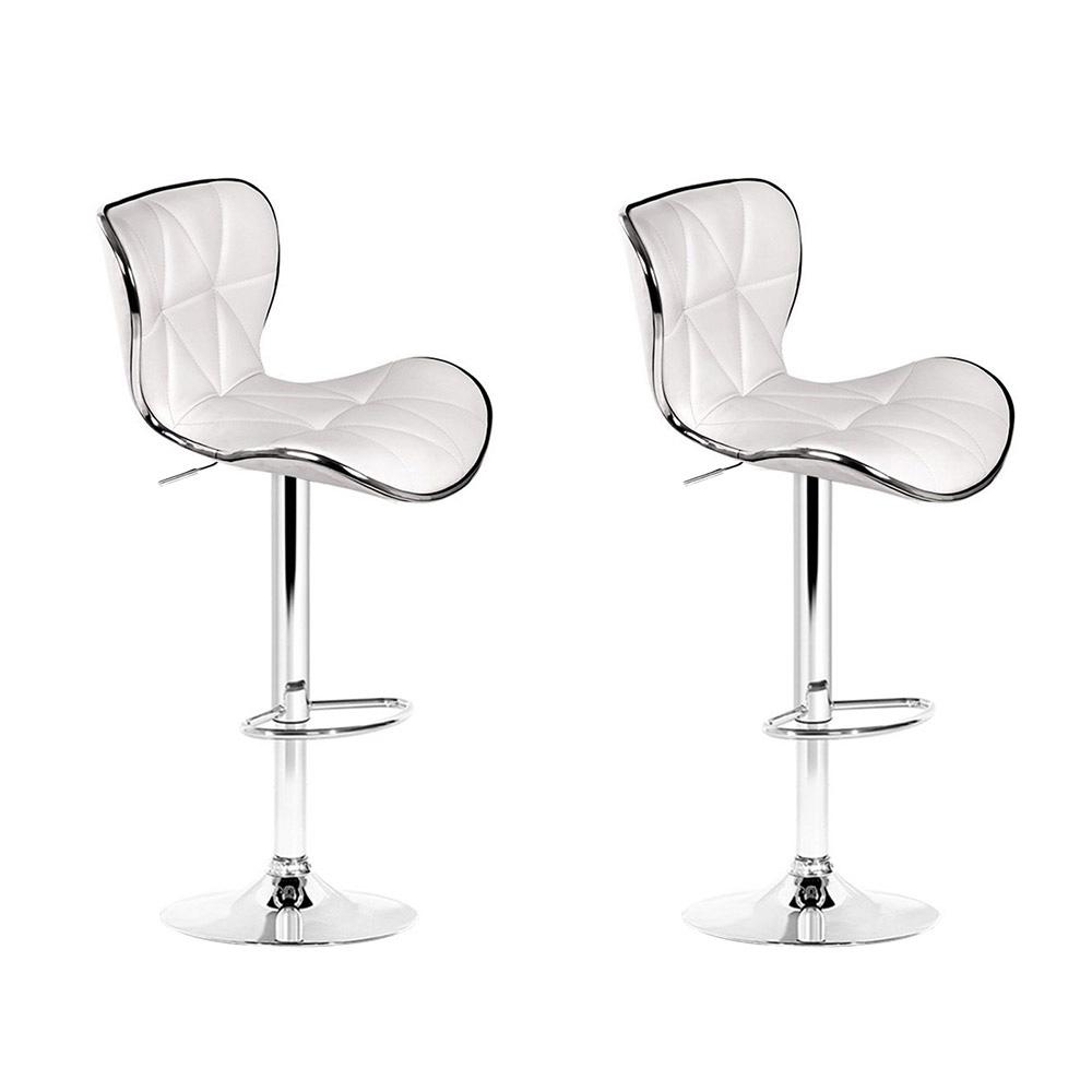 Furniture > Bar Stools & Chairs - Artiss Set Of 2 PU Leather Patterned Bar Stools - White And Chrome
