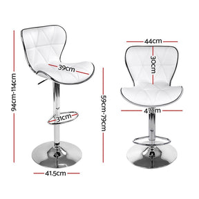 Furniture > Bar Stools & Chairs - Artiss Set Of 2 PU Leather Patterned Bar Stools - White And Chrome