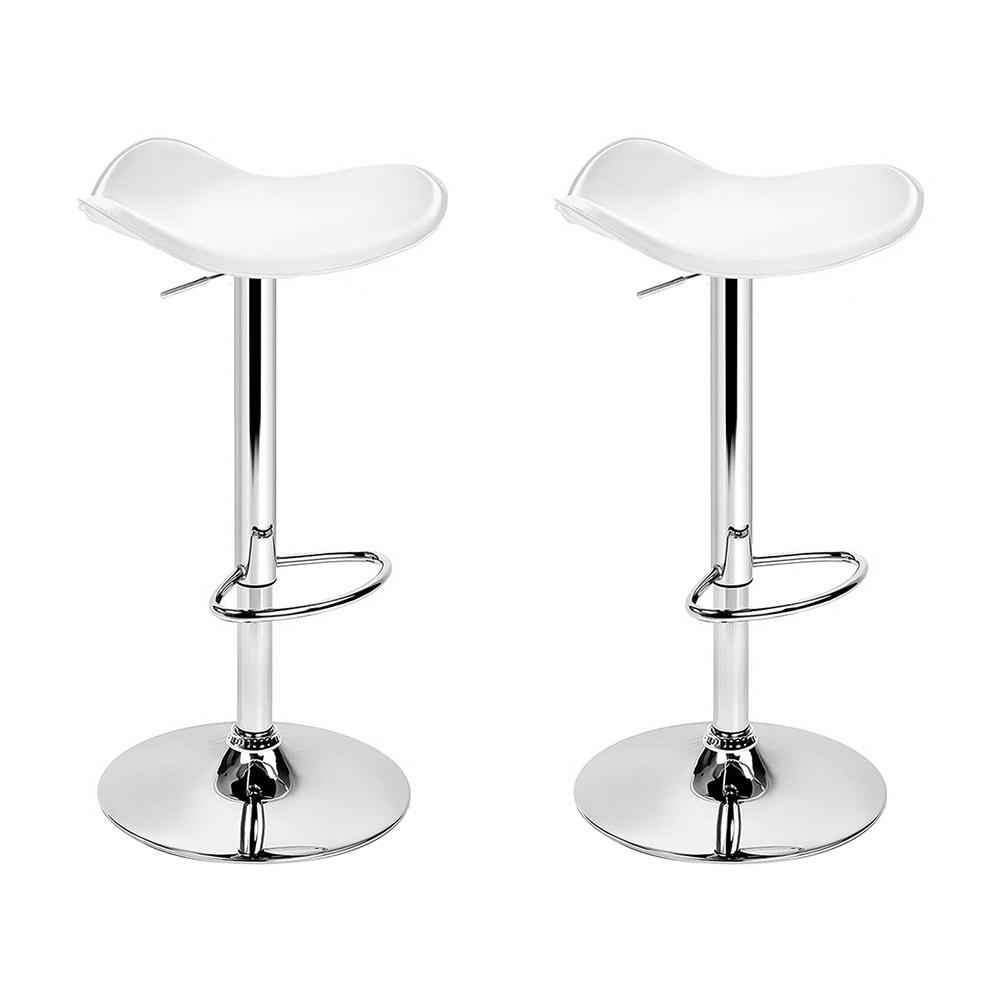 Furniture > Bar Stools & Chairs - Artiss Set Of 2 Gas Lift Bar Stools PU Leather - White And Chrome