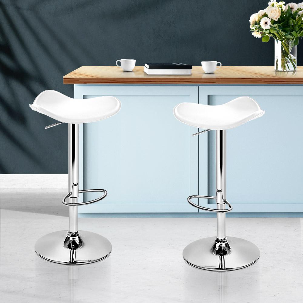 Furniture > Bar Stools & Chairs - Artiss Set Of 2 Gas Lift Bar Stools PU Leather - White And Chrome
