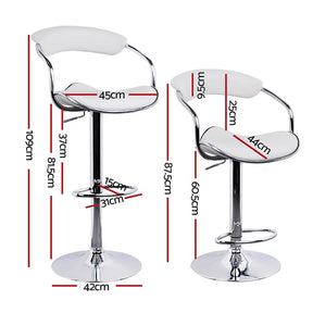 Furniture > Bar Stools & Chairs - Artiss Set Of 2 PU Leather Bar Stools- Chrome And White