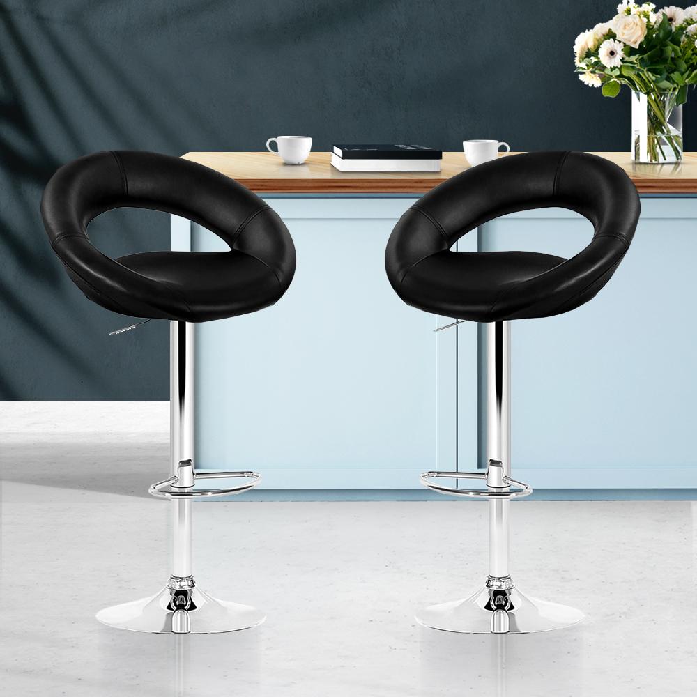 Furniture > Bar Stools & Chairs - Artiss Set Of 2 PU Leather Gas Lift Bar Stools - Chrome And Black