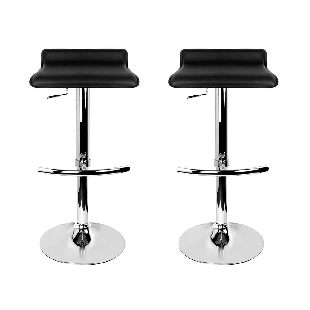 Furniture > Bar Stools & Chairs - Artiss Set Of 2 PU Leather Wave Style Bar Stools - Black