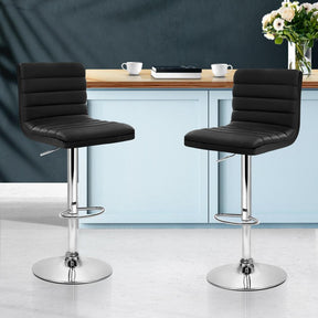 Furniture > Bar Stools & Chairs - Artiss Set Of 2 PU Leather Bar Stools Padded Line Style - Black
