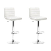 Furniture > Bar Stools & Chairs - Artiss Set Of 2 PU Leather Bar Stools Padded Line Style - White