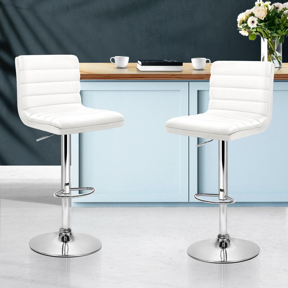 Furniture > Bar Stools & Chairs - Artiss Set Of 2 PU Leather Bar Stools Padded Line Style - White