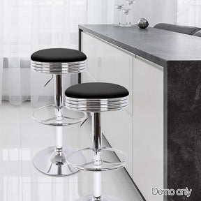 Furniture > Bar Stools & Chairs - Artiss Set Of 2 Backless PU Leather Bar Stools - Black And Chrome