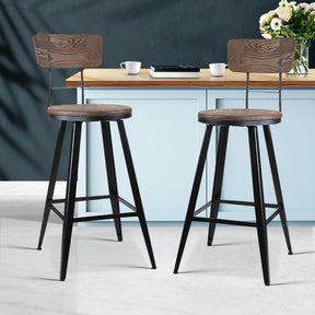 Furniture > Bar Stools & Chairs - Artiss Set Of 2 Industrial Style Swivel Bar Stools 66cm - Black