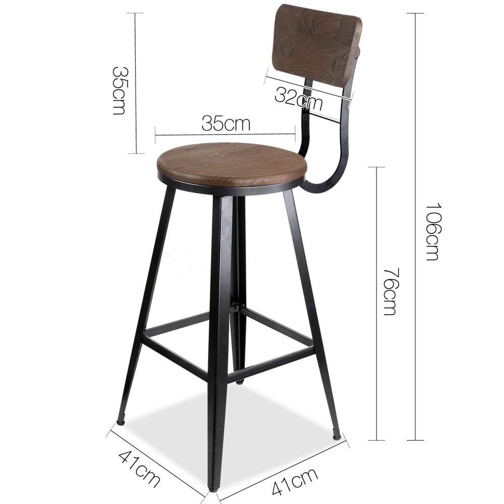 Bar Stool - Bev Industrial Bar Stool With Backrest 76cm