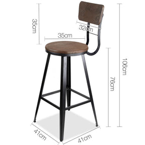 Bar Stool - Bev Industrial Bar Stool With Backrest 76cm