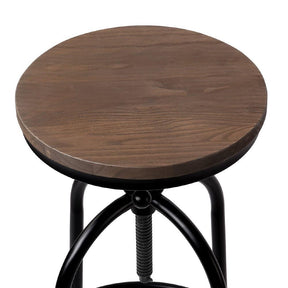 Furniture > Bar Stools & Chairs - Artiss Set Of 2 Bar Stool Industrial Round Seat Wood Metal - Black And Brown
