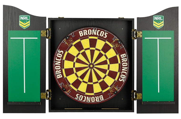 Brisbane Broncos NRL Dart Board And Cabinet Set