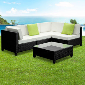 Furniture > Outdoor - Gardeon 5PC Outdoor Furniture Sofa Set Lounge Setting Wicker Couches Garden Patio Pool