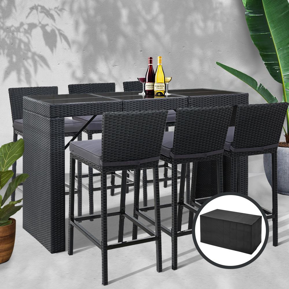 Furniture > Outdoor - Gardeon Outdoor Bar Set Table Chairs Stools Rattan Patio Furniture 6 Seaters