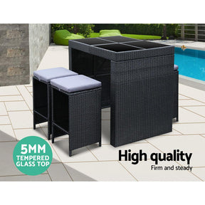Furniture > Outdoor - Gardeon 9 Piece Outdoor Dining Table Set - Black