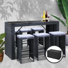 Furniture > Outdoor - Gardeon 7 Piece Outdoor Dining Table Set - Black