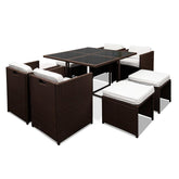 Furniture > Dining - Gardeon 9 Piece Wicker Outdoor Dining Set - Brown & White
