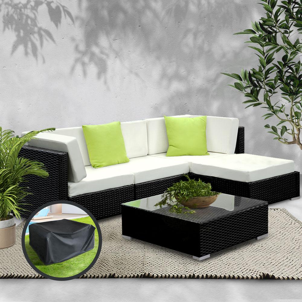 Furniture > Outdoor - Gardeon 5PC Sofa Set With Storage Cover Outdoor Furniture Wicker